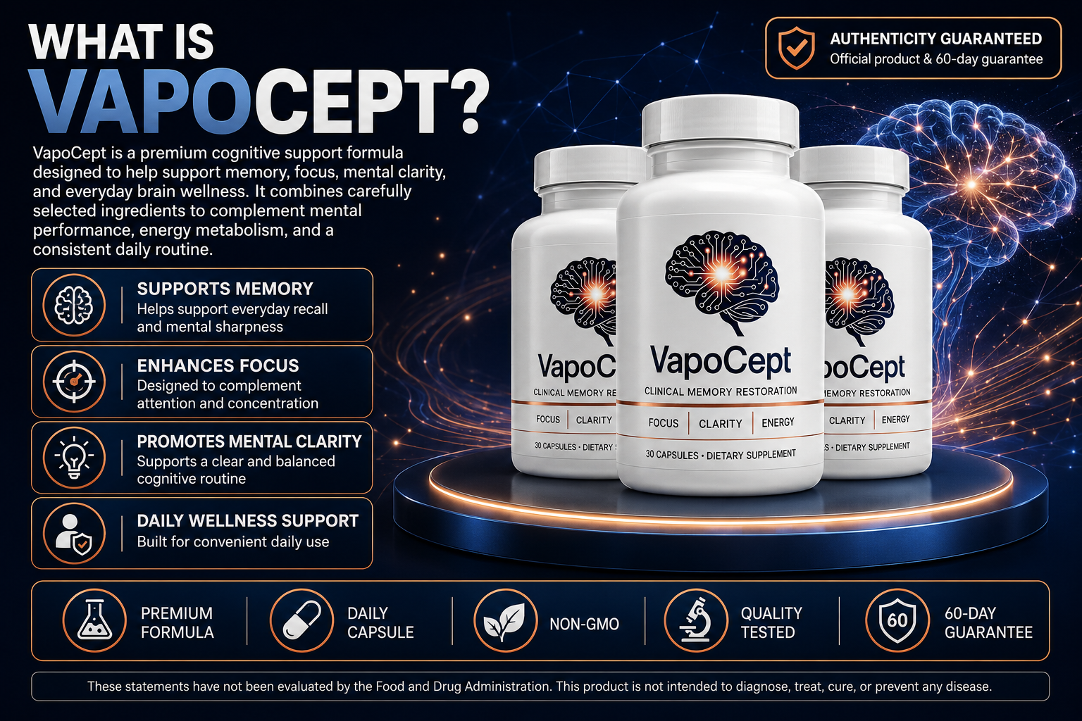 VapoCept capsules and bottle on a table